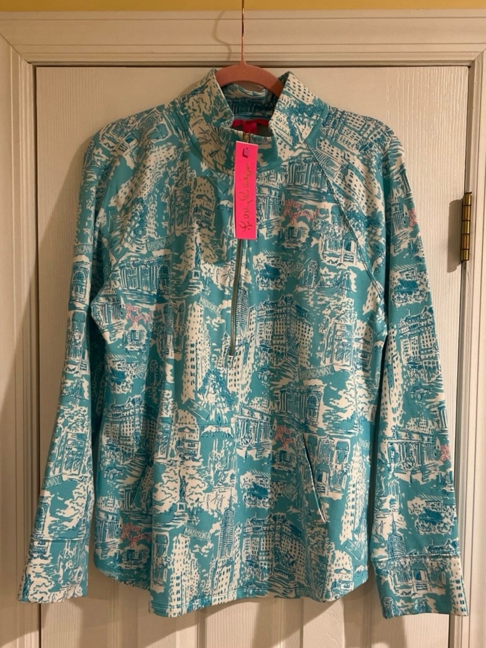 Lilly Pulitzer  Women’s Aqua Graphic Quarter-Zip Pullover
